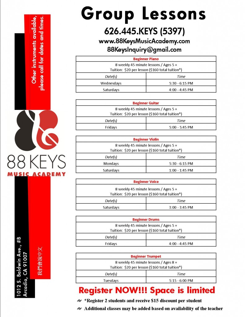 Group Lesson Schedule – Updated