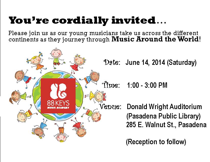 88 Keys Student Recital – Saturday, June 14, 2014