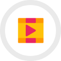 Orange and pick play icon on orange square white background