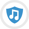 White music logo on blue shield and white background