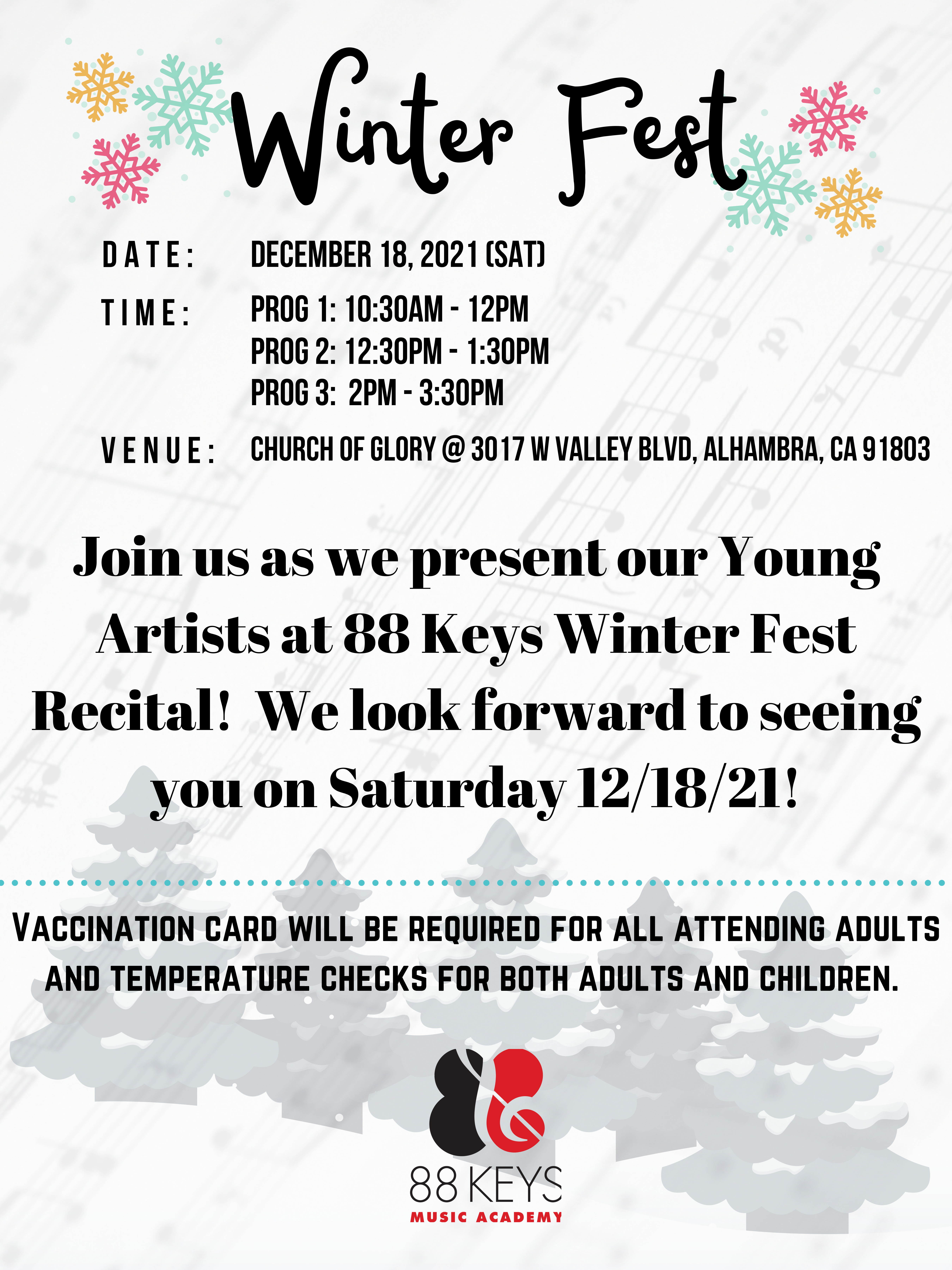Poster for 88 Keys Music Academy Winter Fest Invitation