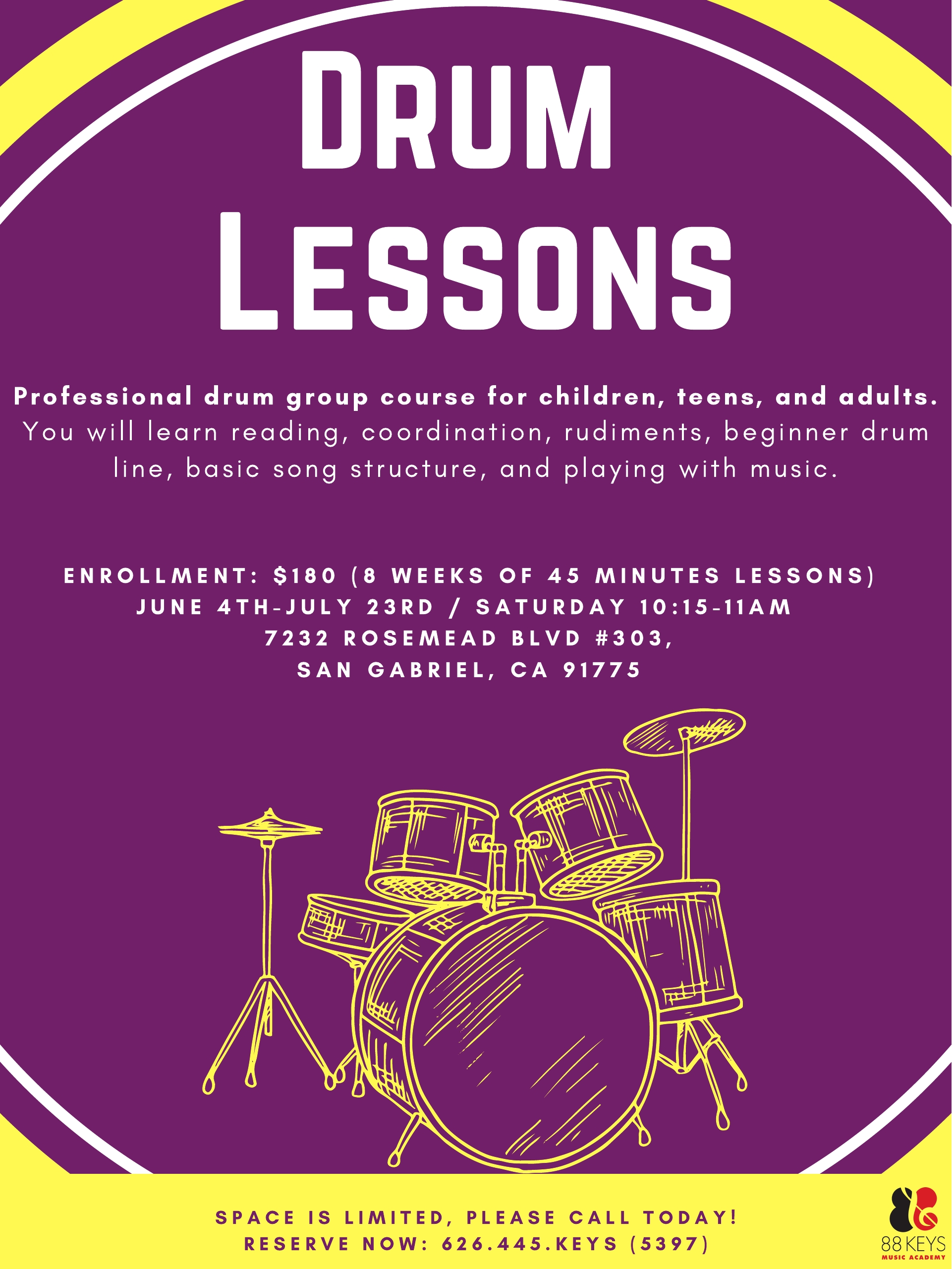 Drum Lessons - 88 Keys Music Academy, Private Music Lessons in Arcadia, CA
