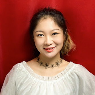Image of Menghe Jing, a teacher at 88 Keys Music Academy, with a red background.