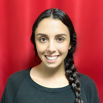 Image of Nadine Satamian, a teacher at 88 Keys Music Academy, with a red background.